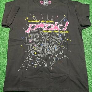 Black Graphic Tee with Spider Web Design